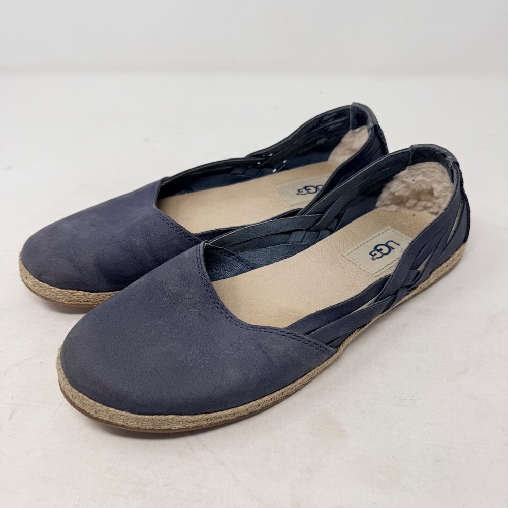 UGG Chivon Navy Blue Suede Espadrille Flats‎ Size 8 Braided Coastal Fisherman